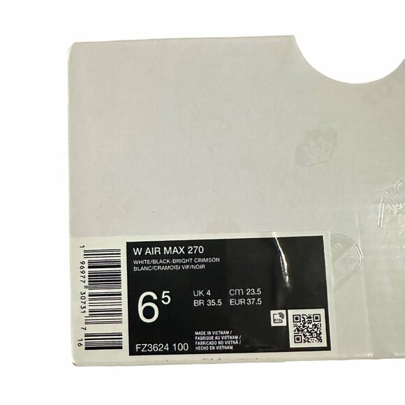 ⭐Nike Air Max 270 Sz 6.5 Womens Shoes White Black Bright Crimson FZ3624-100 New - Picture 11 of 13